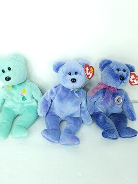 Lot of 3 TY Beanie Baby Periwinkle Clubby Ariel Teddy Bear Plush Stuffed Animal